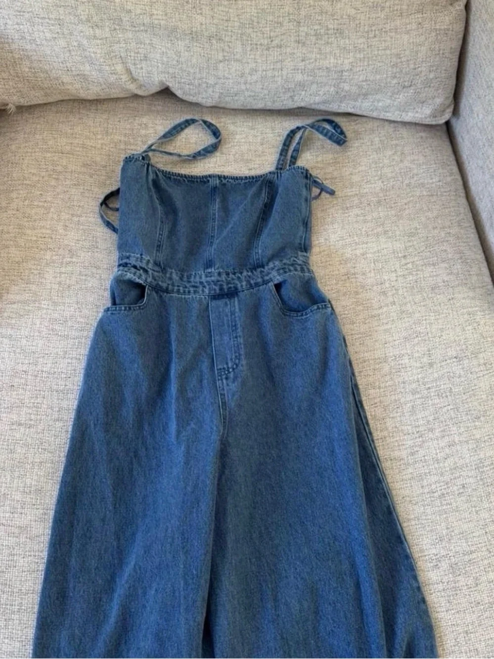 Denim Wide Leg Jumpsuit - Blue - Picture 1 of 3